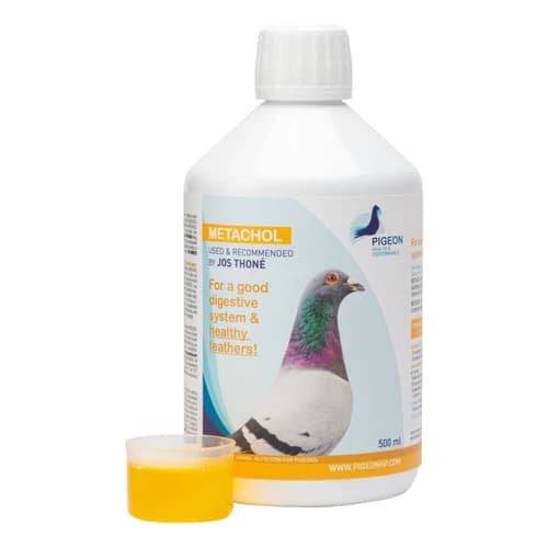 PHP Metachol liquid nutrition product for racing pigeons in 500 ml and 1 L bottles